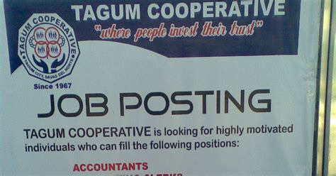 Tagum Cooperative Work, Jobs .
